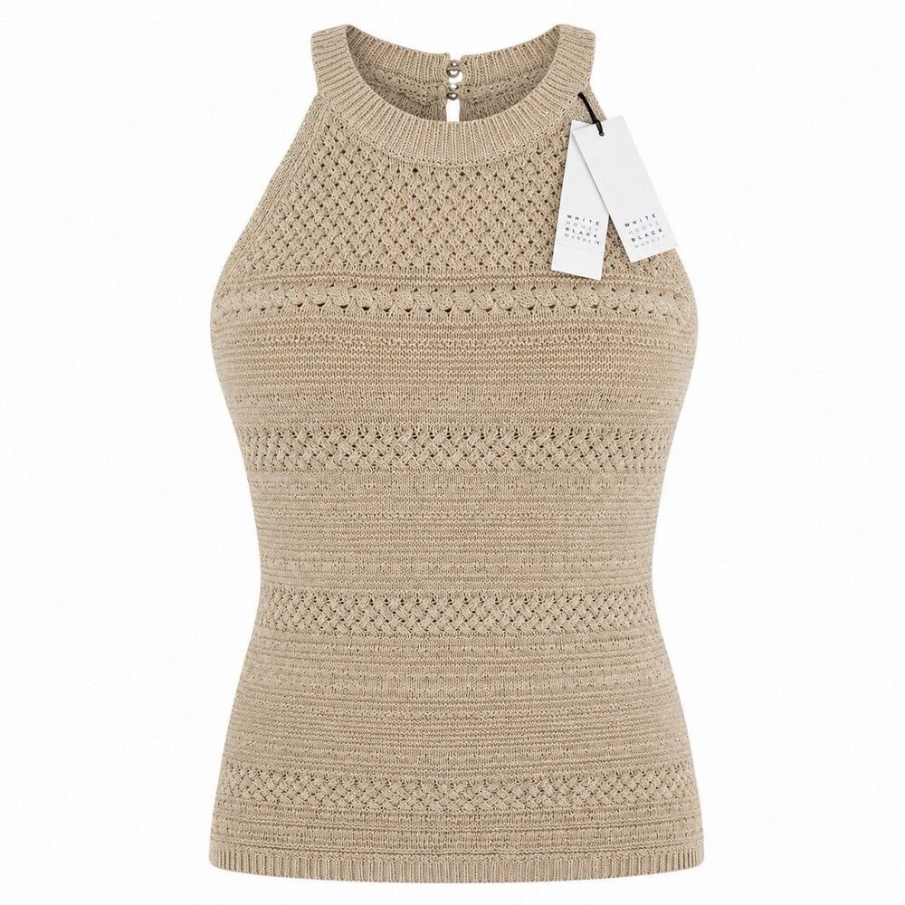 White House Black Market Neutral Beige Knit Halter Shell Top